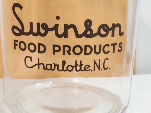 Vintage Swinson Food Products Glass Counter Jar Charlotte NC 8" Tall 10" w/Lid