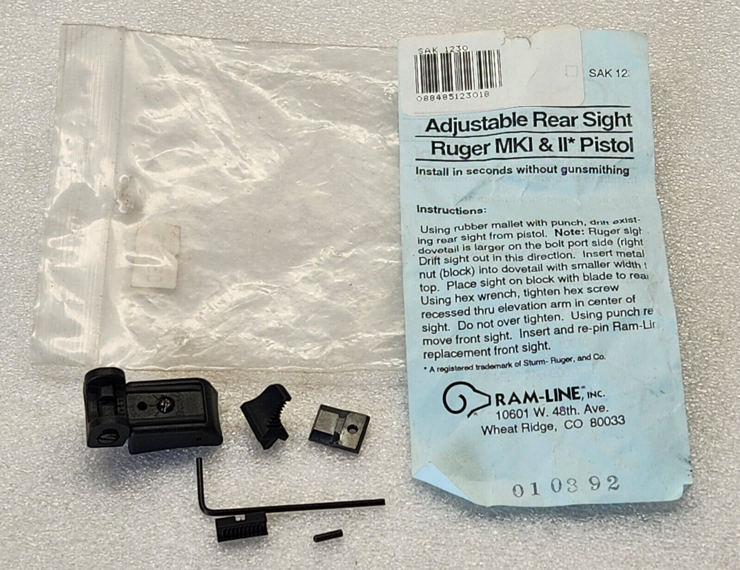 Ram-Line Adjustable Rear Sight Set w/Blades for Ruger MK I II NOS