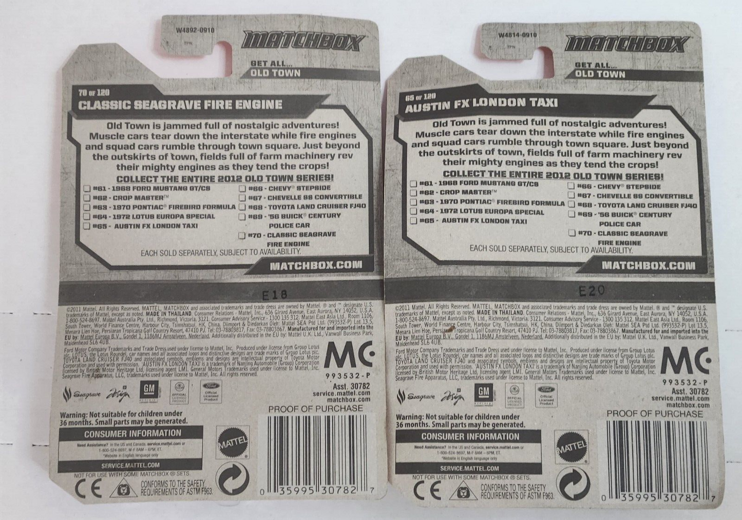 Matchbox 1/64 Diecast MBX Old Town Classic Seagrave Fire Engine & Taxi Lot of 2