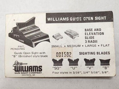 Williams Guide Line Open Sight Blade 1/4" V Style NOS