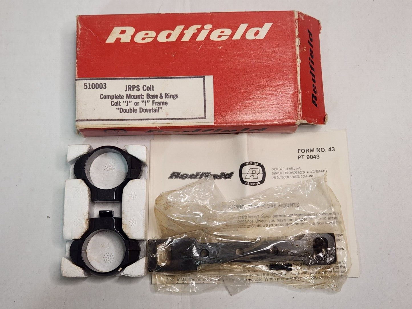 Redfield 510003 Complete Mount Base Rings for Colt J I Frame JRPS 1” Scope NOS