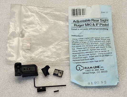 Ram-Line Adjustable Rear Sight Set w/Blades for Ruger MK I II NOS