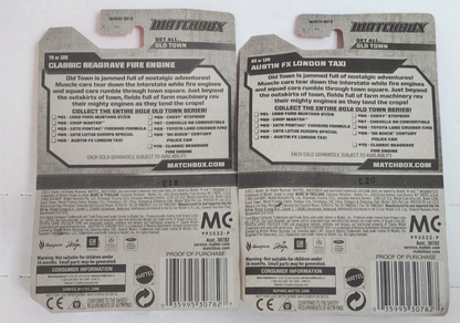 Matchbox 1/64 Diecast MBX Old Town Classic Seagrave Fire Engine & Taxi Lot of 2