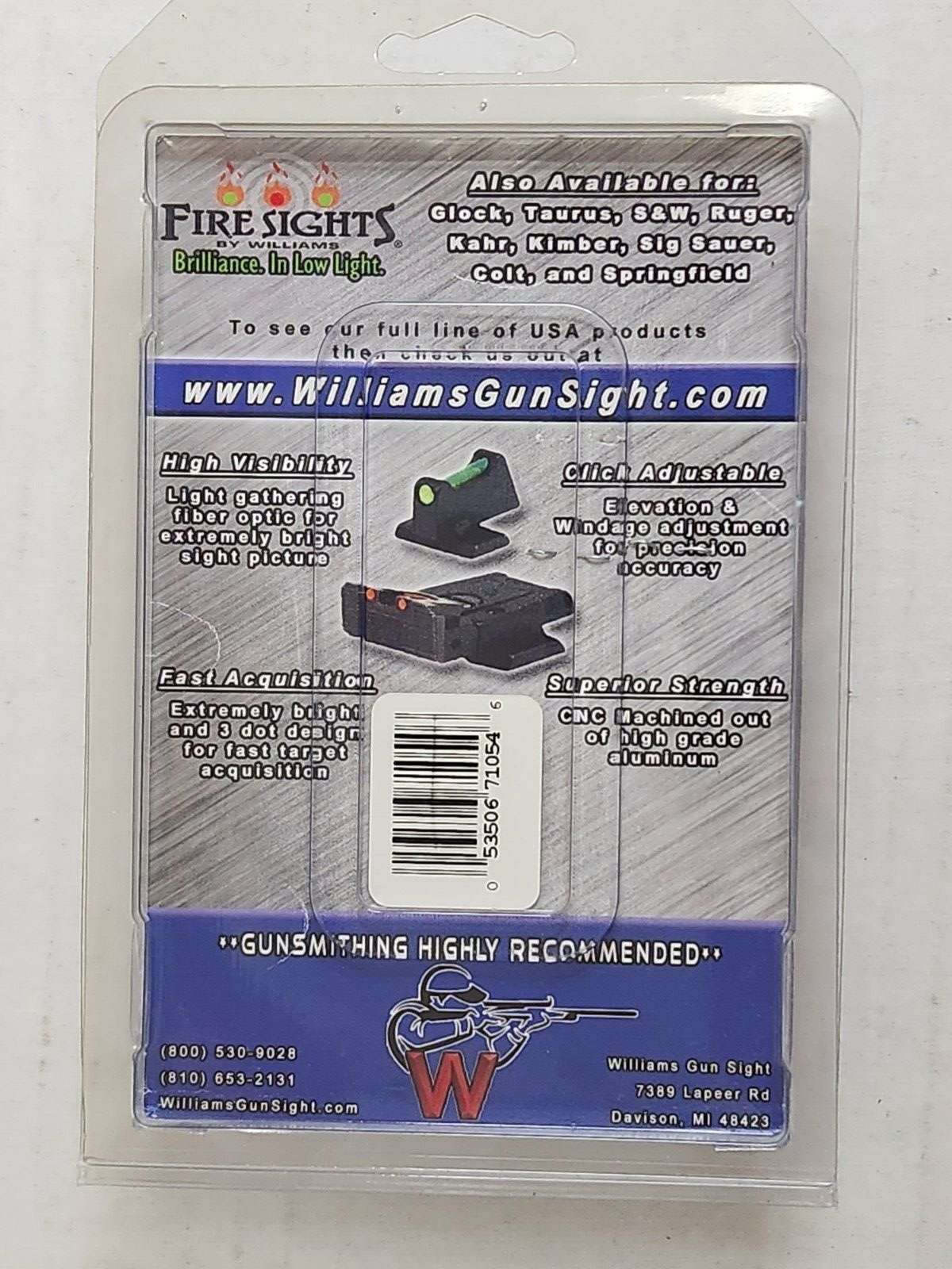 Williams FireSight Adjustable Sights Ruger MK III IV Bull Barell Red Green 71054