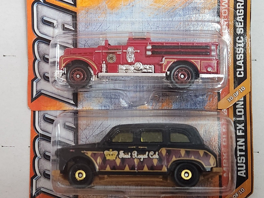 Matchbox 1/64 Diecast MBX Old Town Classic Seagrave Fire Engine & Taxi Lot of 2